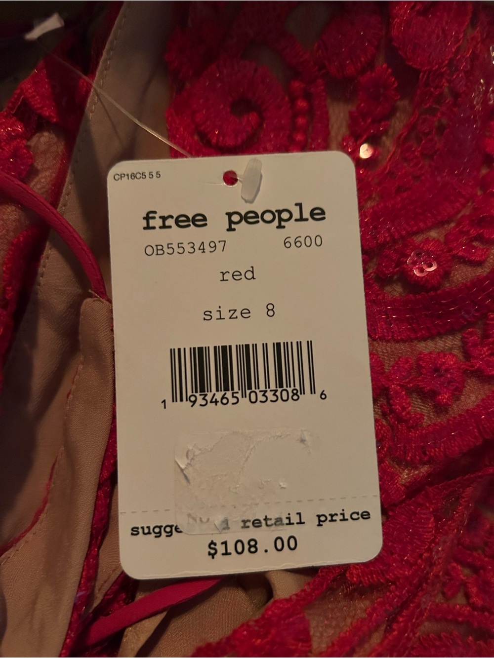 Free People shimmers lace slip dress size 8. Red/tan. New with tags. Party! - Picture 15 of 15